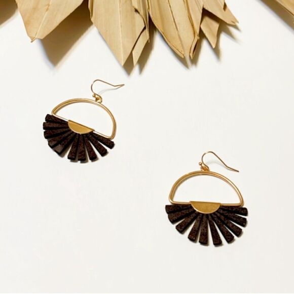 Leather Fan shaped earrings #49 - Picture 2 of 5